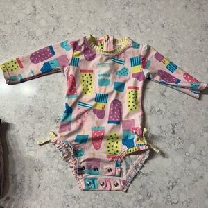 Ruffle Butts Pink Ice Cream Print Swimsuit One Piece 3-6 months